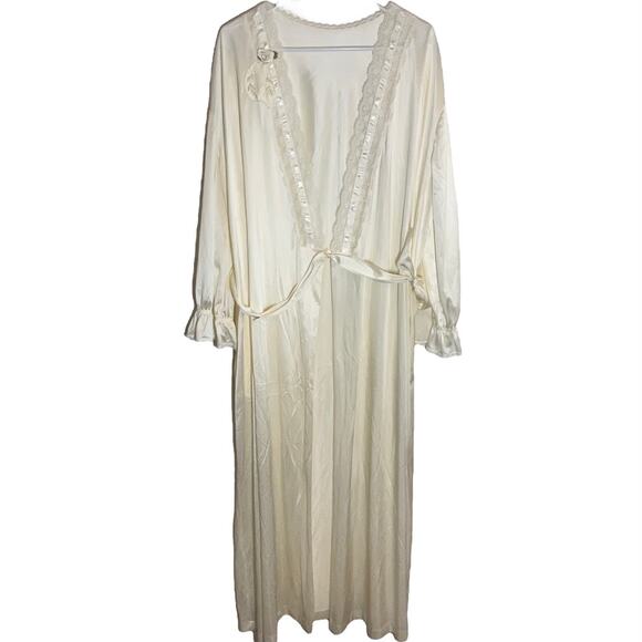 Vintage Lorraine Robe USA Bridal Tie Waist Scalloped Lace Elastic Ivory 2X NWT - Picture 1 of 5